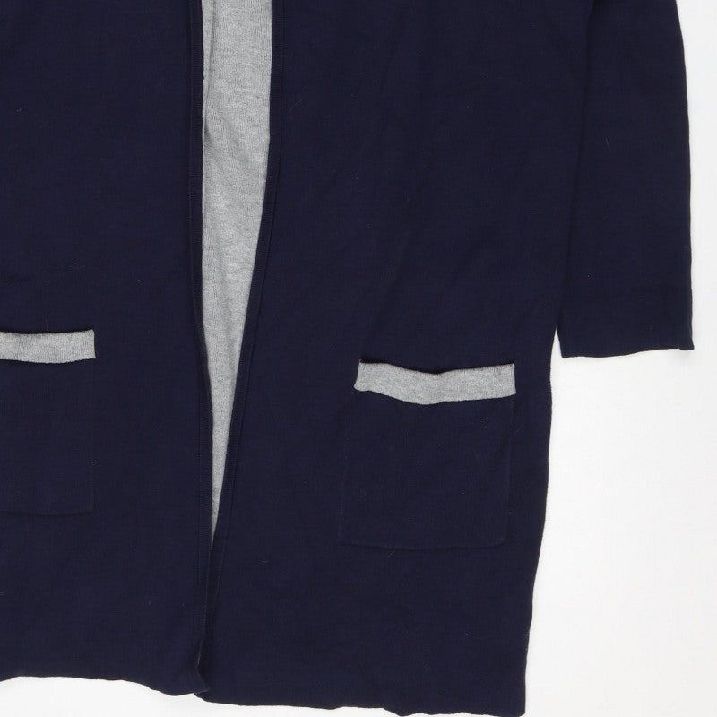 Jaeger Women Blue Grey M Open Cardigan Cashmere Blend Pockets