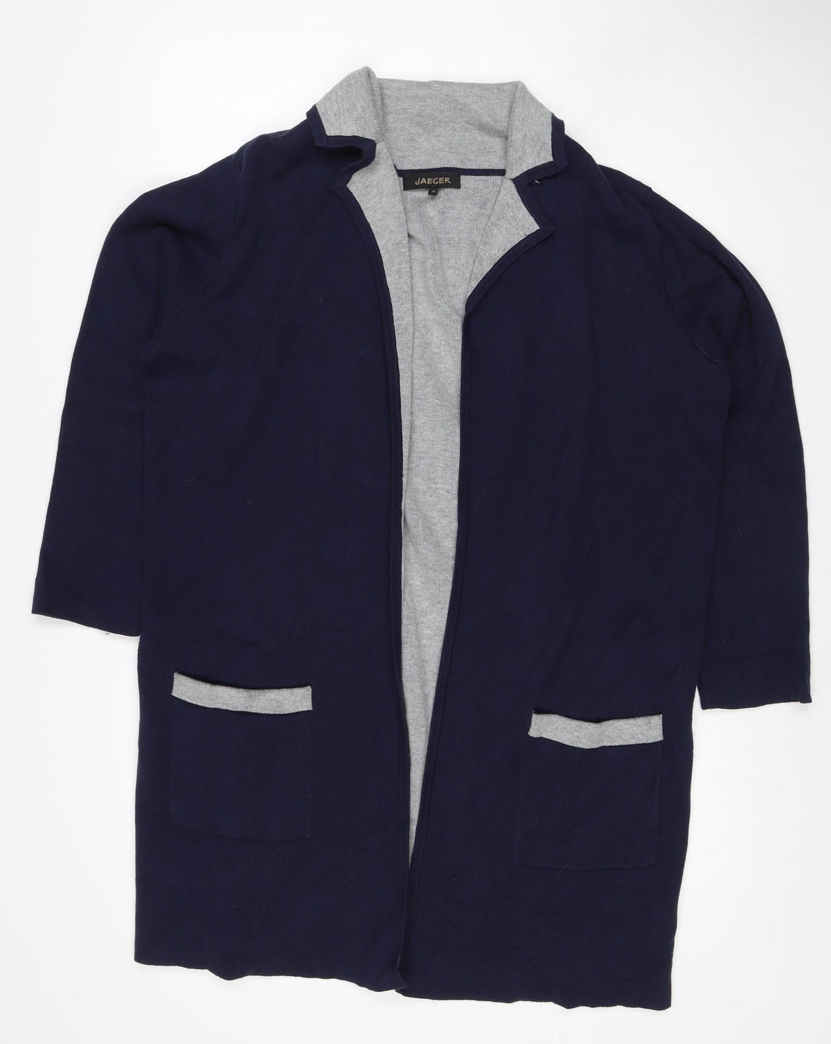 Jaeger Women Blue Grey M Open Cardigan Cashmere Blend Pockets