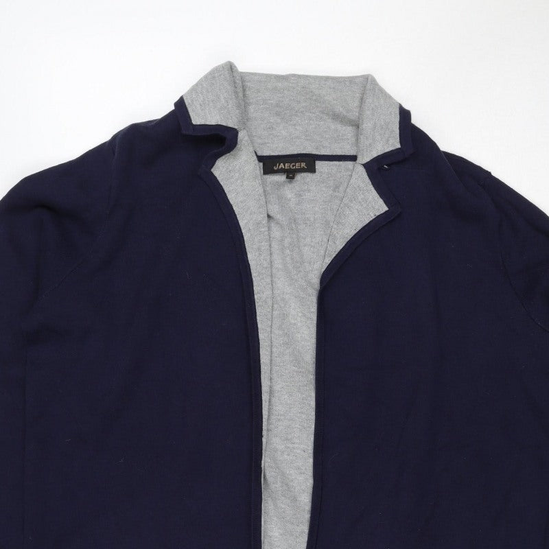 Jaeger Women Blue Grey M Open Cardigan Cashmere Blend Pockets
