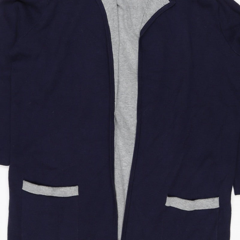 Jaeger Women Blue Grey M Open Cardigan Cashmere Blend Pockets