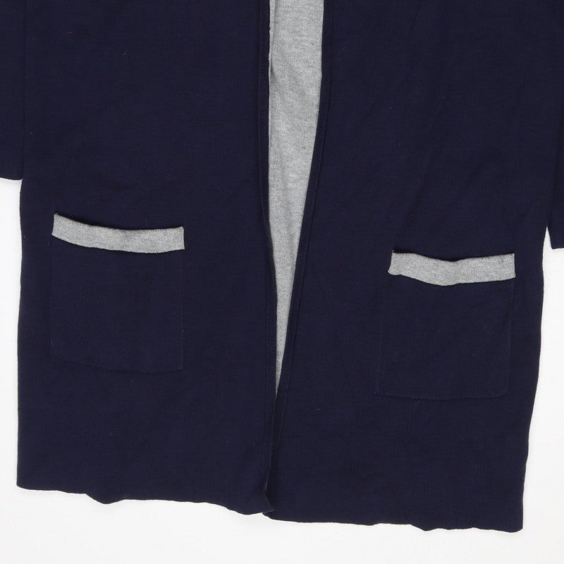 Jaeger Women Blue Grey M Open Cardigan Cashmere Blend Pockets
