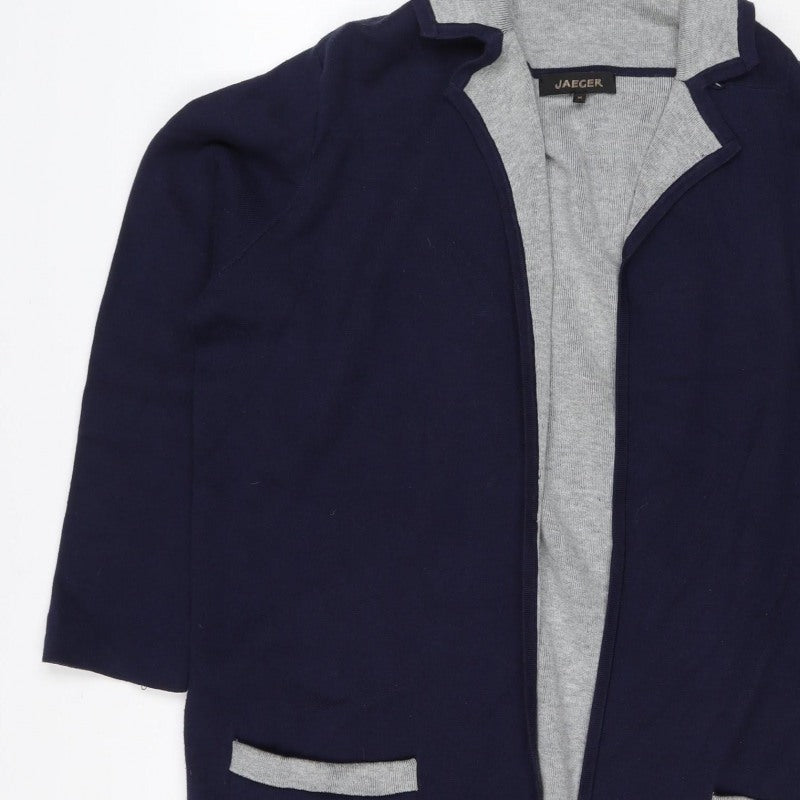 Jaeger Women Blue Grey M Open Cardigan Cashmere Blend Pockets