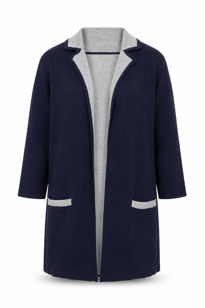 Jaeger Women Blue Grey M Open Cardigan Cashmere Blend Pockets