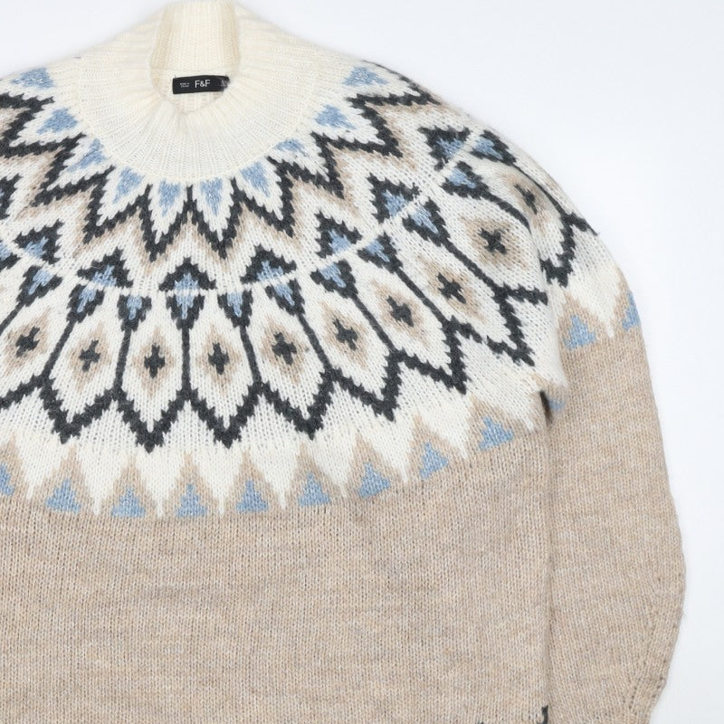 F&F Women’s Multicoloured Fair Isle Roll Neck Jumper UK XL