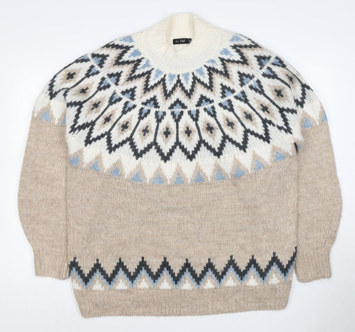 F&F Women’s Multicoloured Fair Isle Roll Neck Jumper UK XL