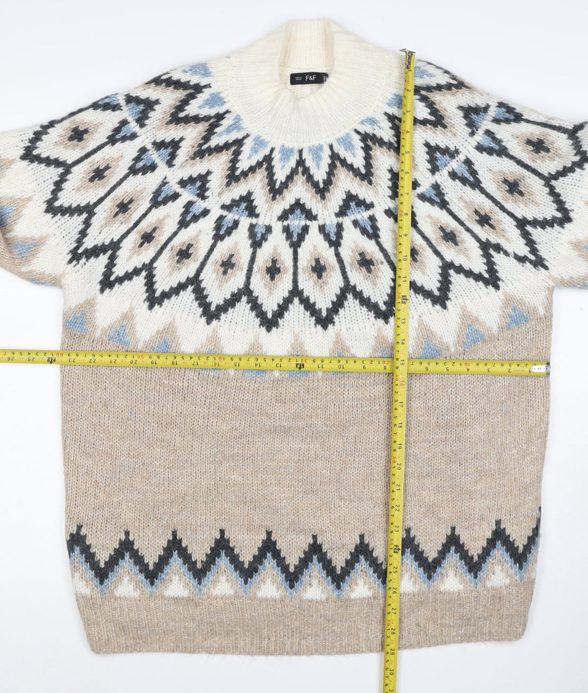 F&F Women’s Multicoloured Fair Isle Roll Neck Jumper UK XL