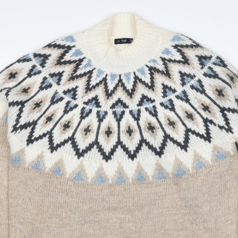 F&F Women’s Multicoloured Fair Isle Roll Neck Jumper UK XL