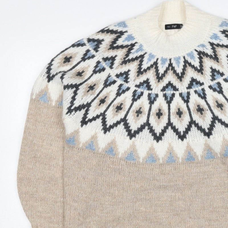 F&F Women’s Multicoloured Fair Isle Roll Neck Jumper UK XL