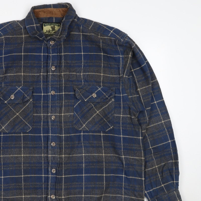 Field & Stream Men’s Blue Plaid Flannel Shirt L Cotton Button-Up