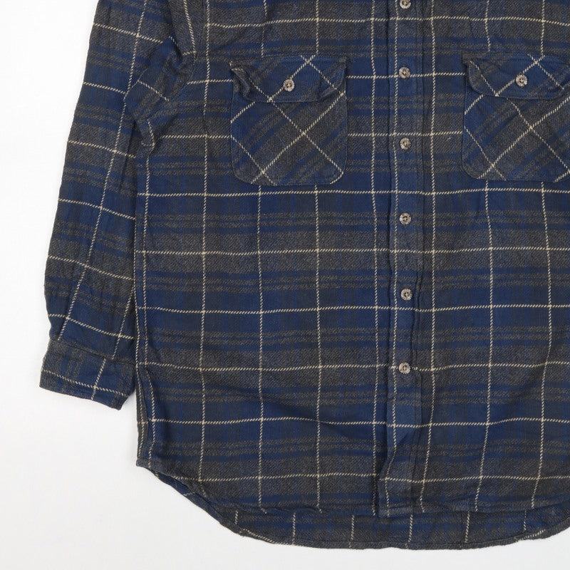 Field & Stream Men’s Blue Plaid Flannel Shirt L Cotton Button-Up
