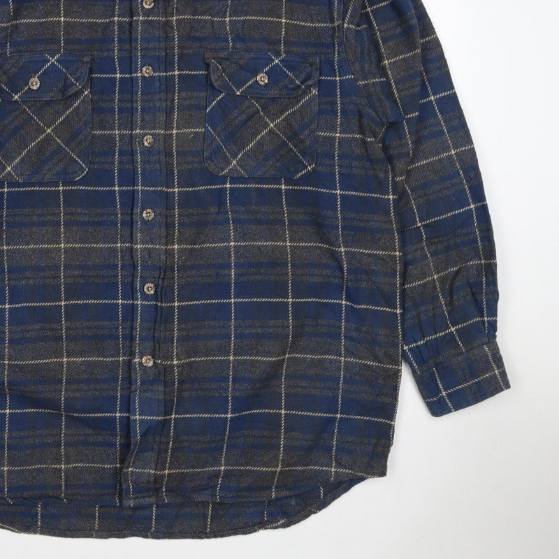 Field & Stream Men’s Blue Plaid Flannel Shirt L Cotton Button-Up