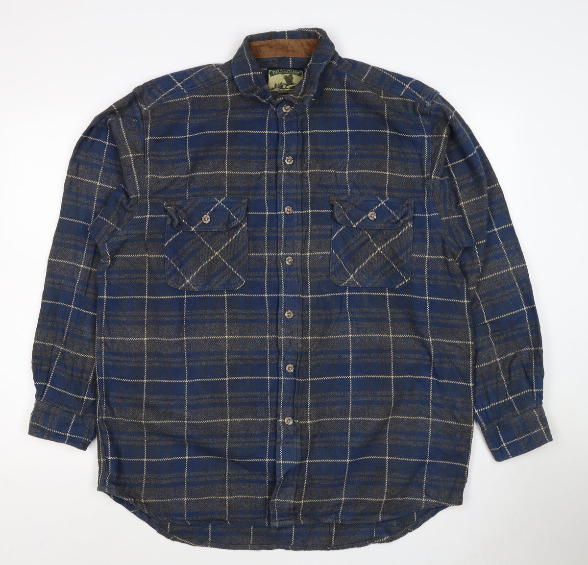 Field & Stream Men’s Blue Plaid Flannel Shirt L Cotton Button-Up