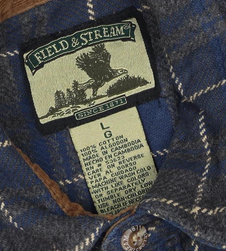 Field & Stream Men’s Blue Plaid Flannel Shirt L Cotton Button-Up