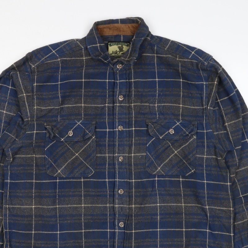 Field & Stream Men’s Blue Plaid Flannel Shirt L Cotton Button-Up