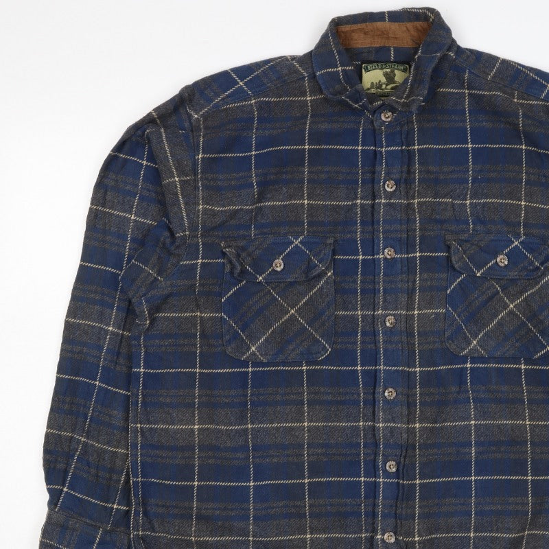 Field & Stream Men’s Blue Plaid Flannel Shirt L Cotton Button-Up