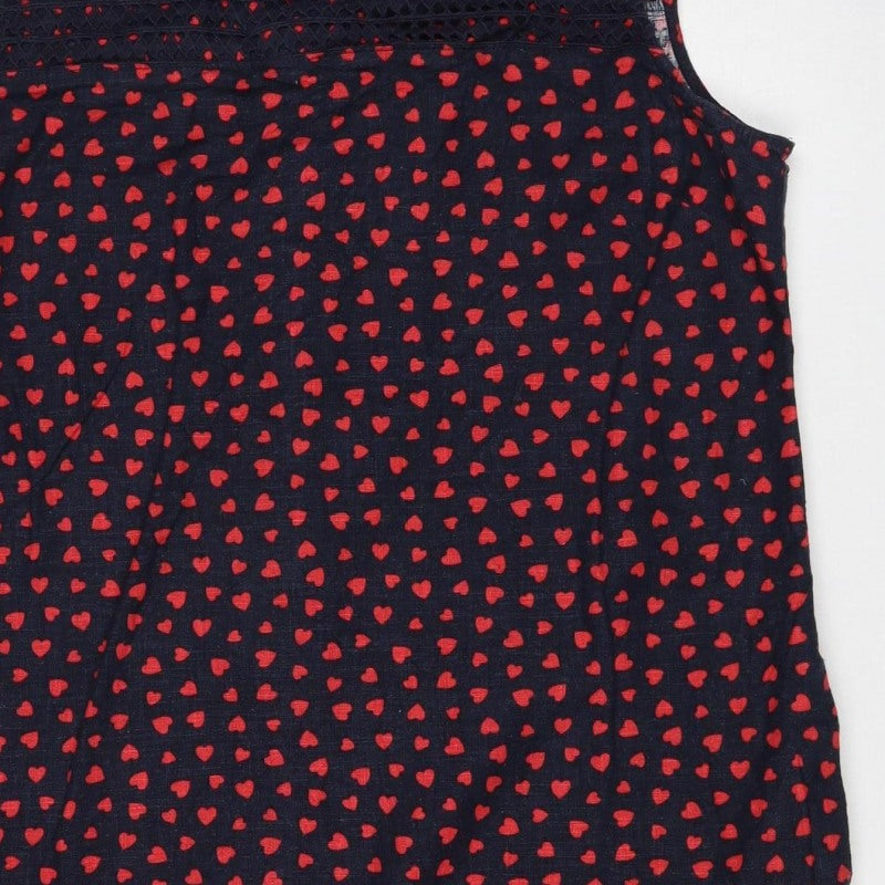 Next Women Blue Red Heart Print Shift Dress UK 14 Knee Length Lace