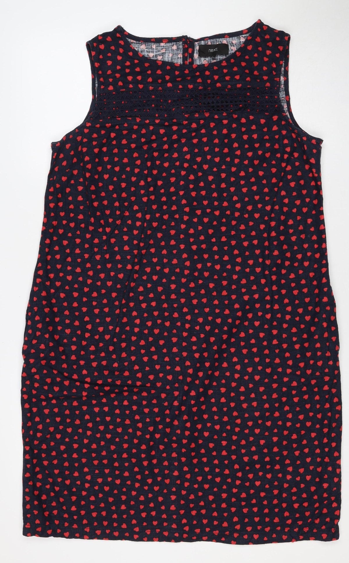 Next Women Blue Red Heart Print Shift Dress UK 14 Knee Length Lace