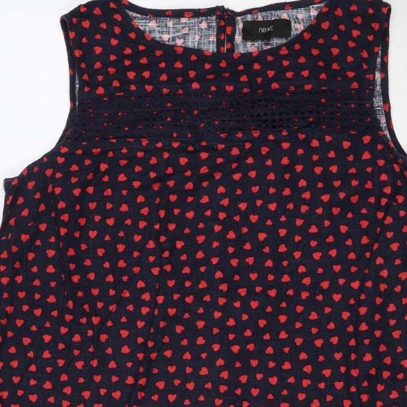 Next Women Blue Red Heart Print Shift Dress UK 14 Knee Length Lace