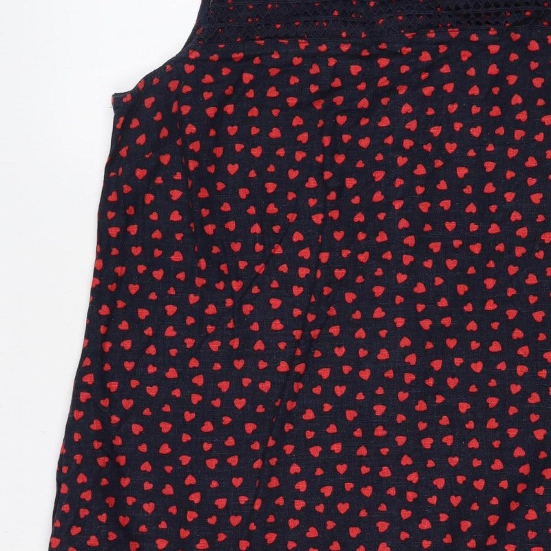 Next Women Blue Red Heart Print Shift Dress UK 14 Knee Length Lace