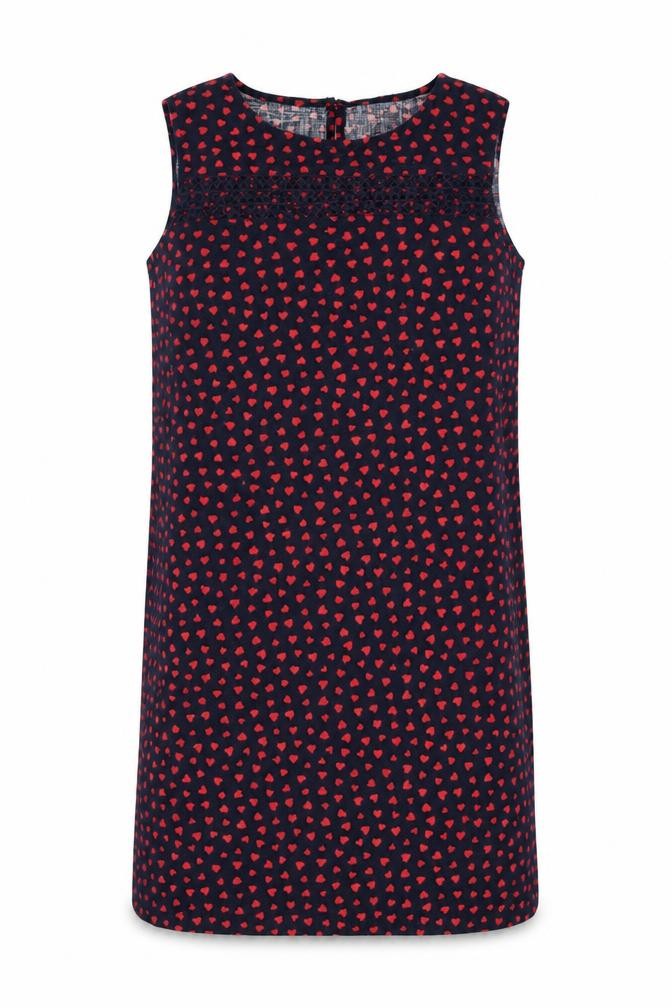Next Women Blue Red Heart Print Shift Dress UK 14 Knee Length Lace