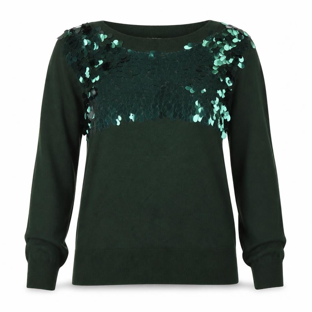 H&M Women Green Sequin Raglan Knit Jumper UK 10 S Party