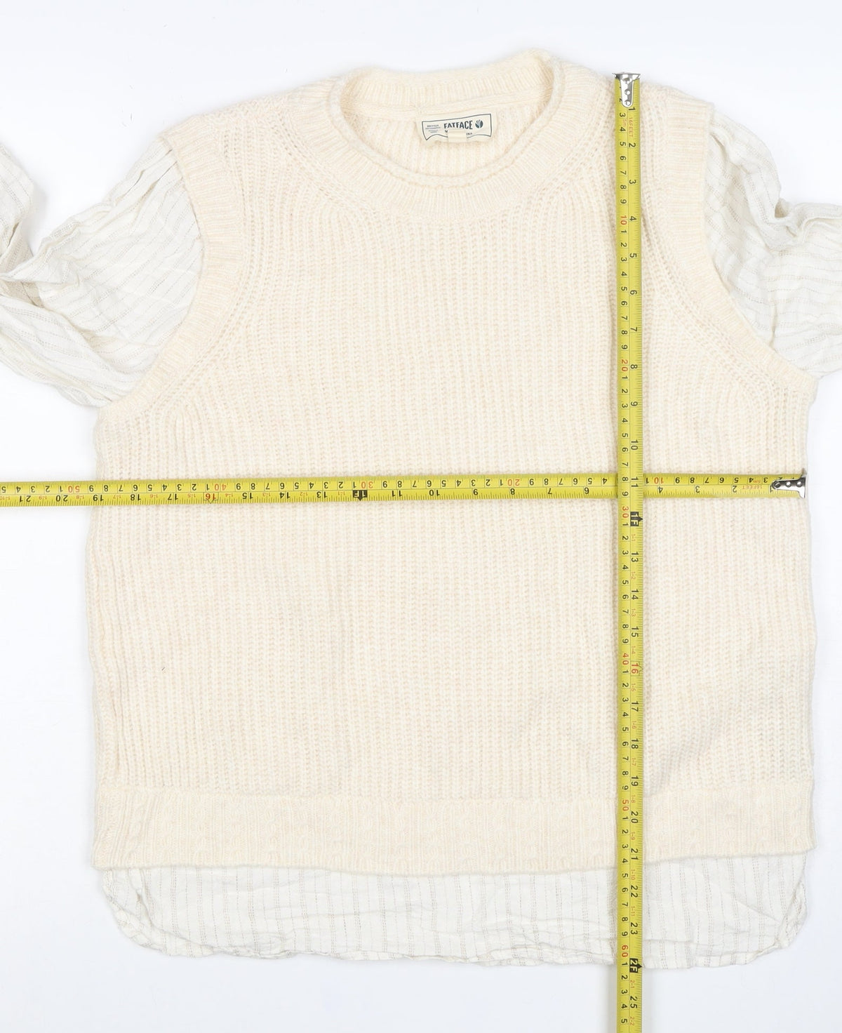 Fat Face Women’s Ivory UK 12 Layered Knit Pullover Jumper