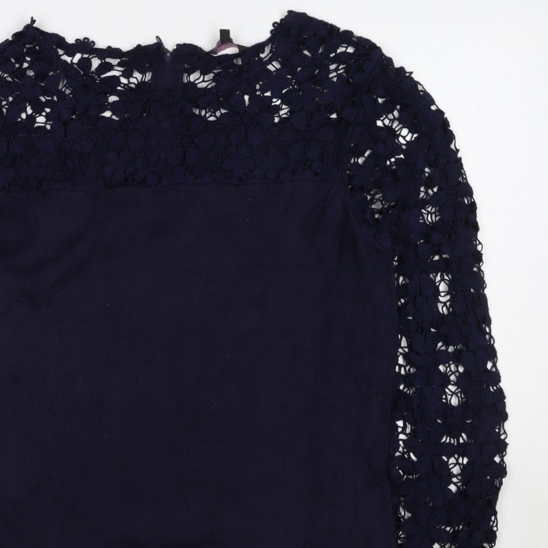 Phase Eight Women Blue UK 16 Basic Floral Lace 3/4 Sleeve Blouse
