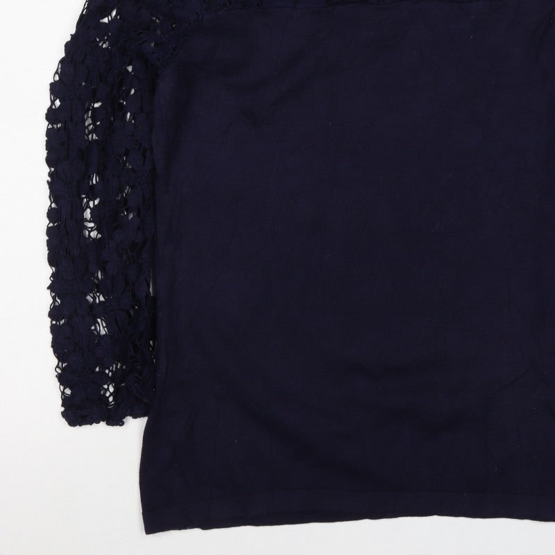 Phase Eight Women Blue UK 16 Basic Floral Lace 3/4 Sleeve Blouse