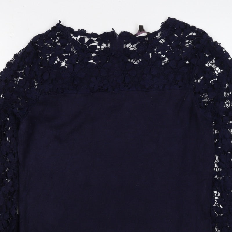 Phase Eight Women Blue UK 16 Basic Floral Lace 3/4 Sleeve Blouse