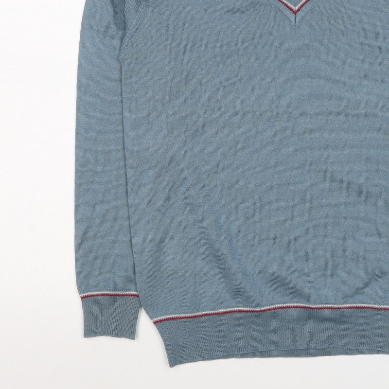 Pop England Men's Blue M V-Neck Wool Blend Pullover Jumper