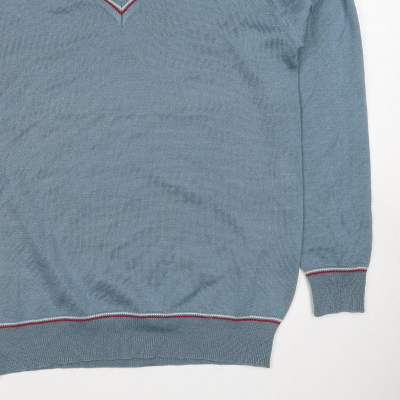 Pop England Men's Blue M V-Neck Wool Blend Pullover Jumper