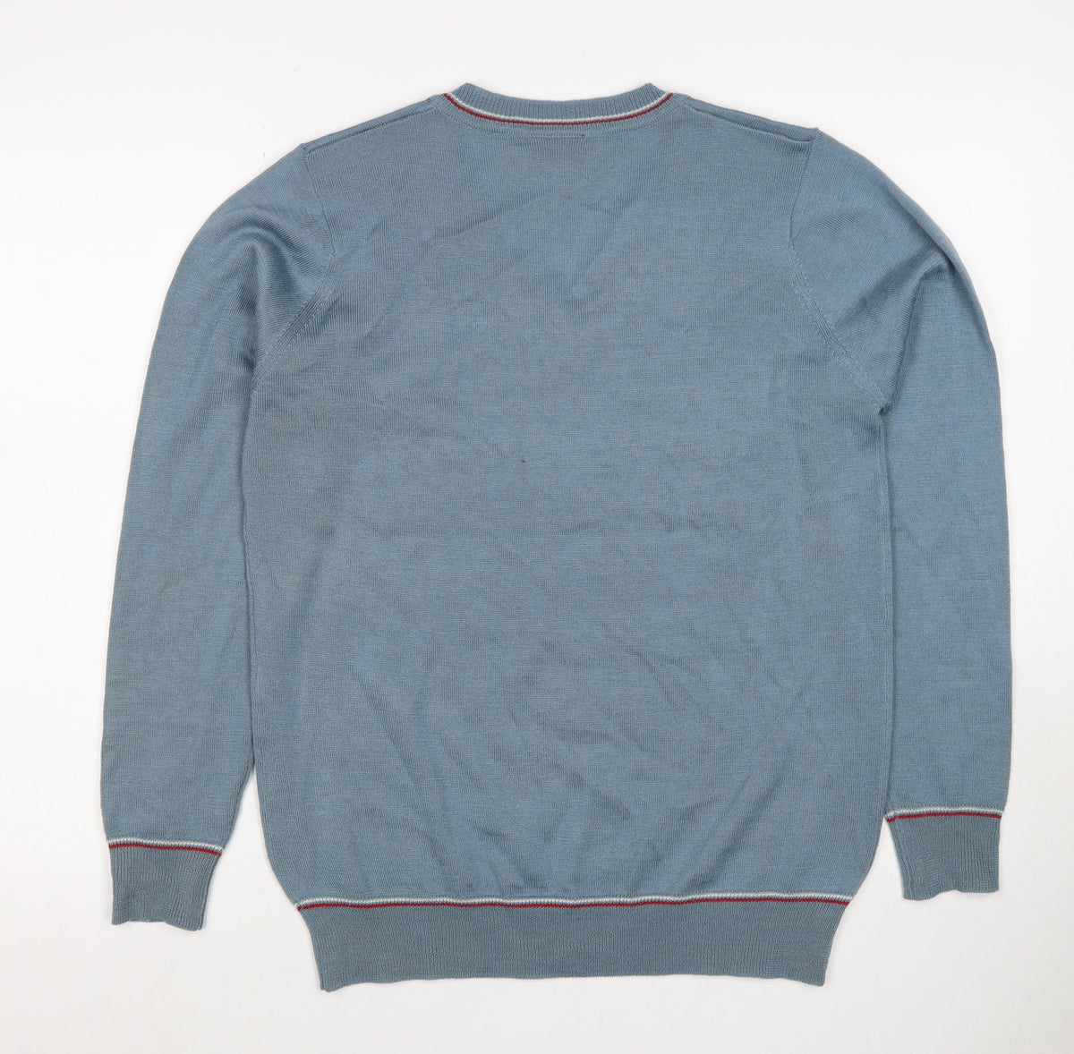Pop England Men's Blue M V-Neck Wool Blend Pullover Jumper