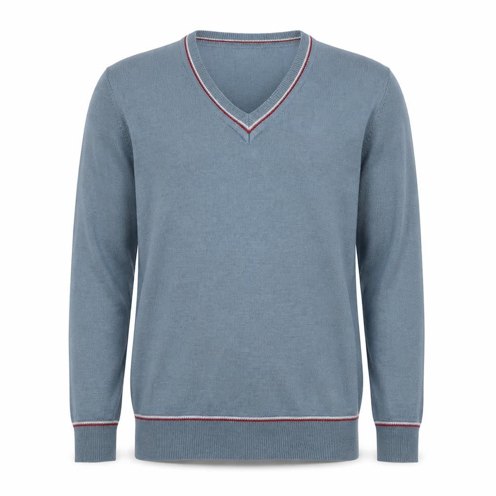 Pop England Men's Blue M V-Neck Wool Blend Pullover Jumper