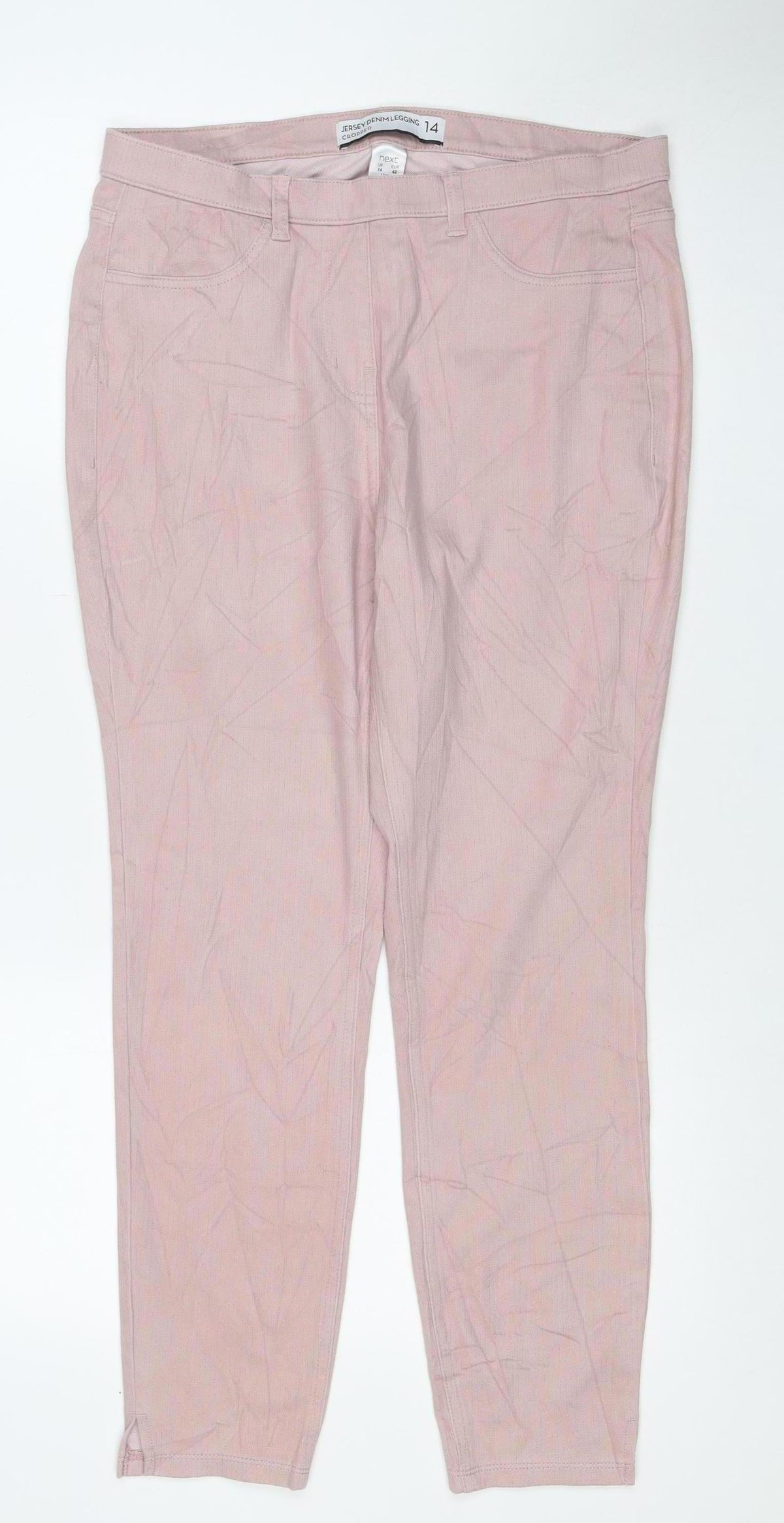 Next Women's Pink UK 14 Cropped Jersey Denim Jeggings