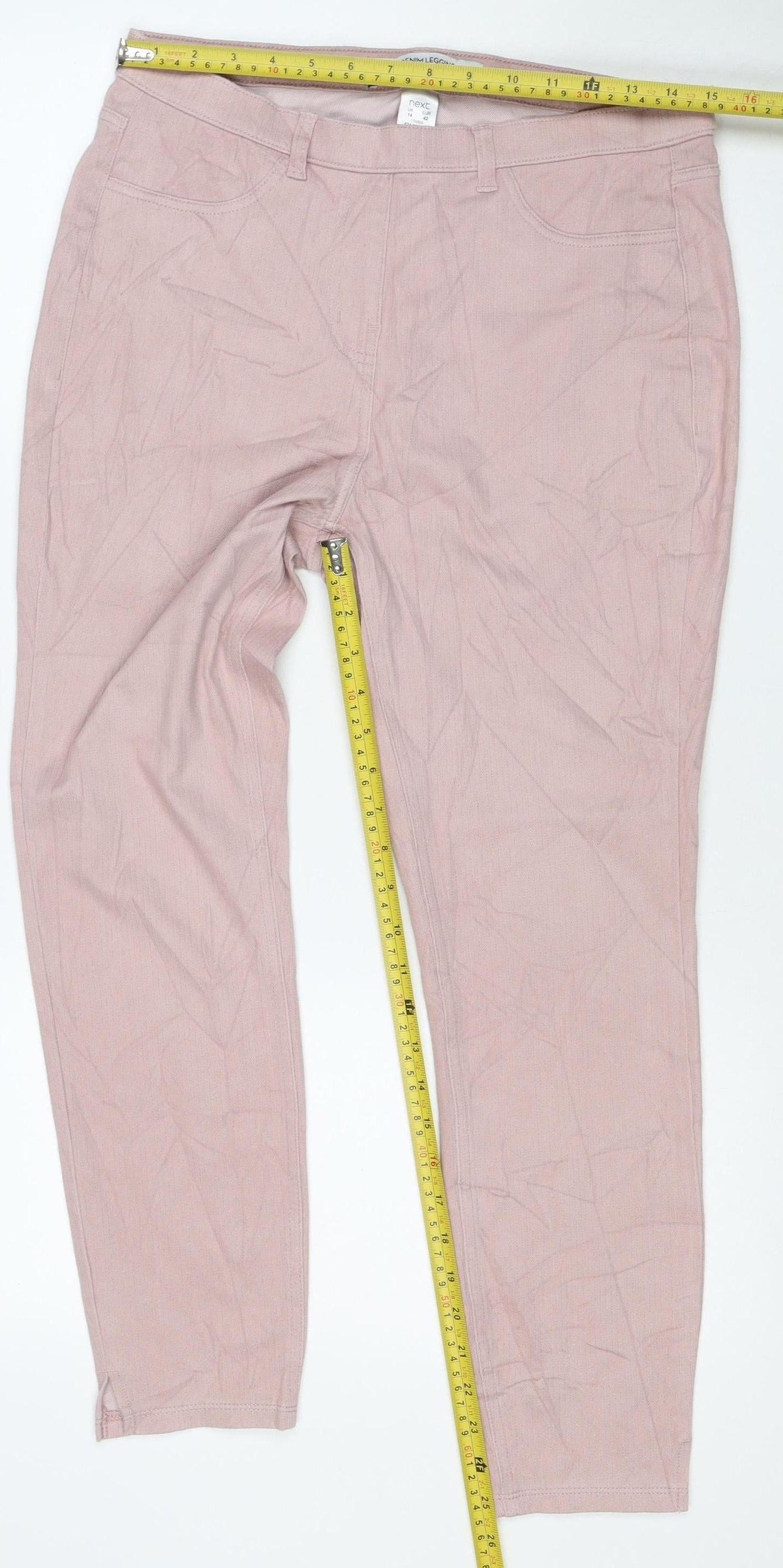 Next Women's Pink UK 14 Cropped Jersey Denim Jeggings