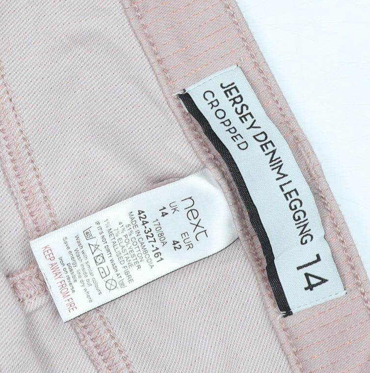 Next Women's Pink UK 14 Cropped Jersey Denim Jeggings