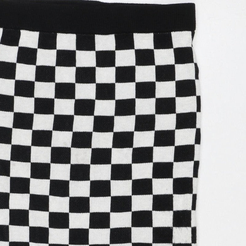 ASOS Women Black White Check Knit Mini Pencil Skirt UK 8
