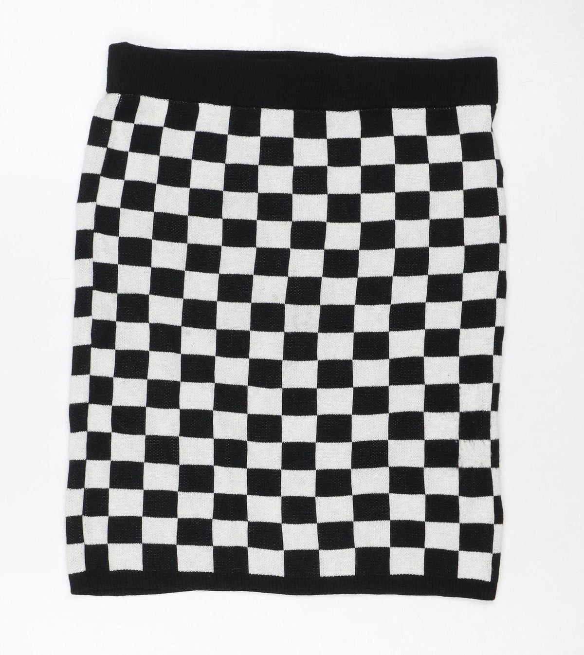 ASOS Women Black White Check Knit Mini Pencil Skirt UK 8