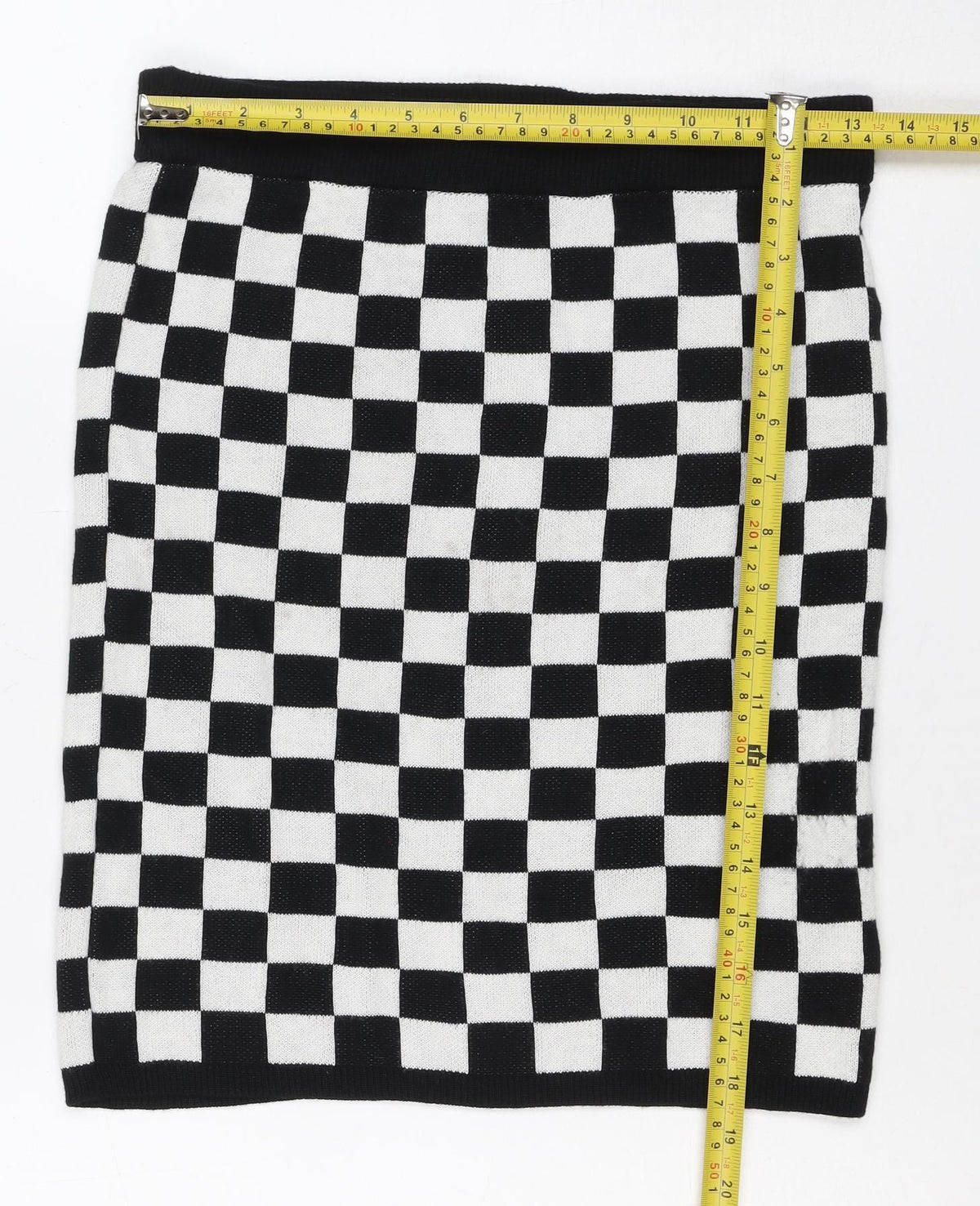 ASOS Women Black White Check Knit Mini Pencil Skirt UK 8