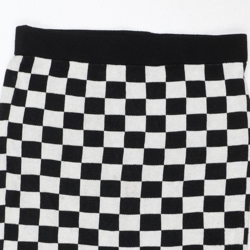 ASOS Women Black White Check Knit Mini Pencil Skirt UK 8