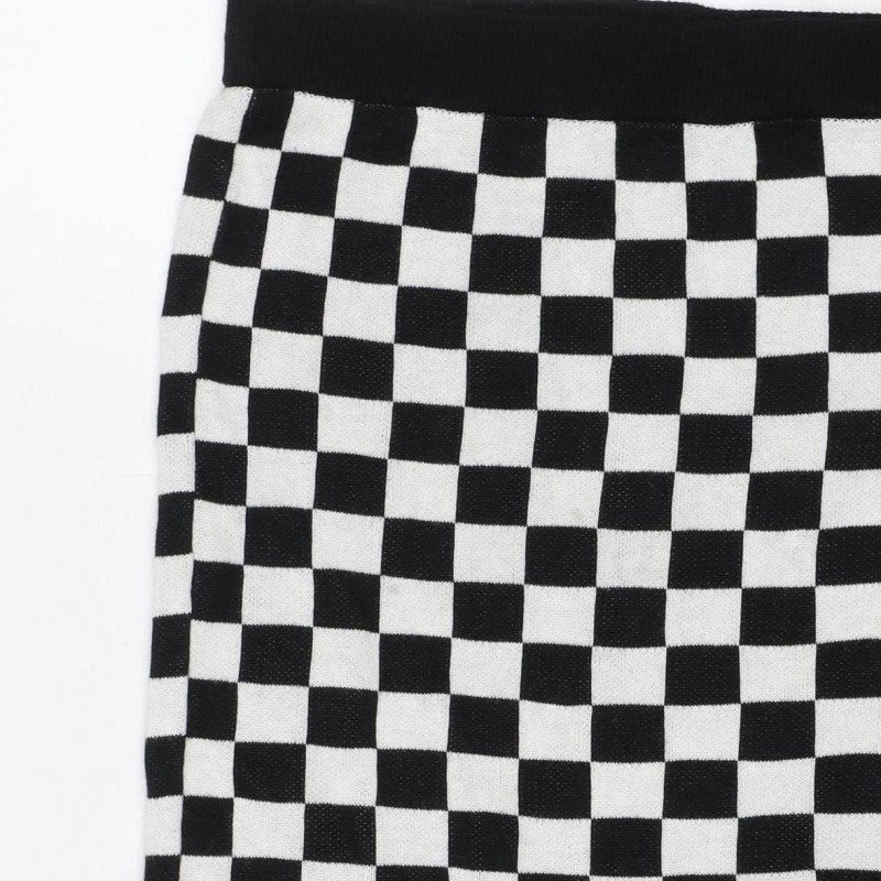 ASOS Women Black White Check Knit Mini Pencil Skirt UK 8