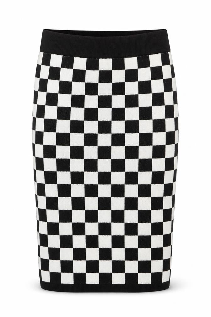 ASOS Women Black White Check Knit Mini Pencil Skirt UK 8