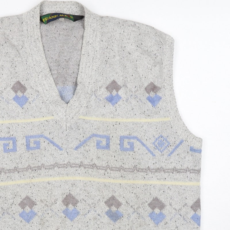 Frank Alves Men’s Grey L Geometric V-Neck Knit Sweater Vest