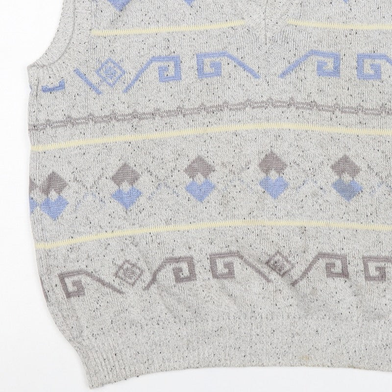 Frank Alves Men’s Grey L Geometric V-Neck Knit Sweater Vest
