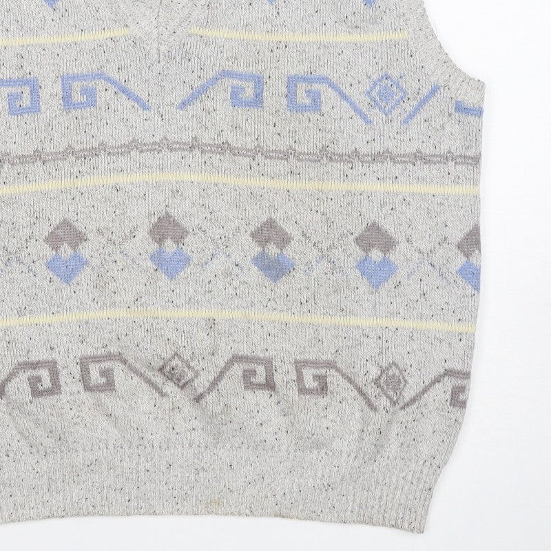 Frank Alves Men’s Grey L Geometric V-Neck Knit Sweater Vest