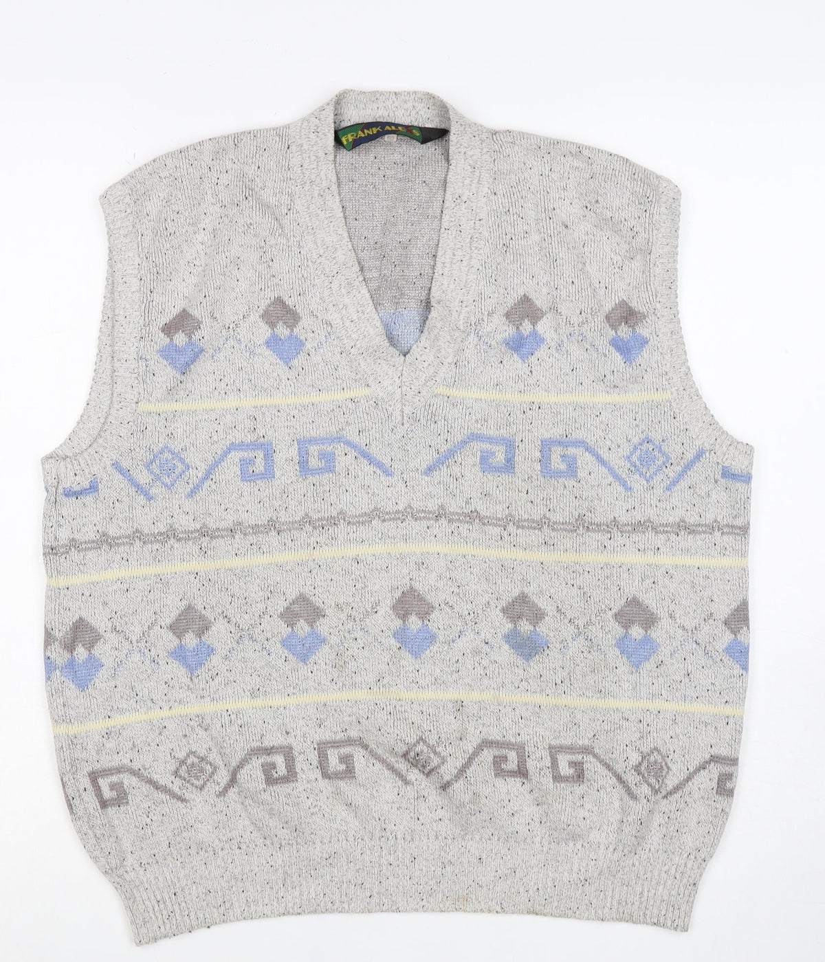 Frank Alves Men’s Grey L Geometric V-Neck Knit Sweater Vest