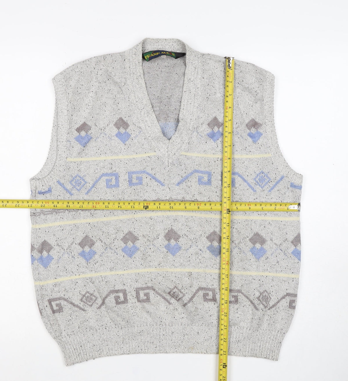 Frank Alves Men’s Grey L Geometric V-Neck Knit Sweater Vest