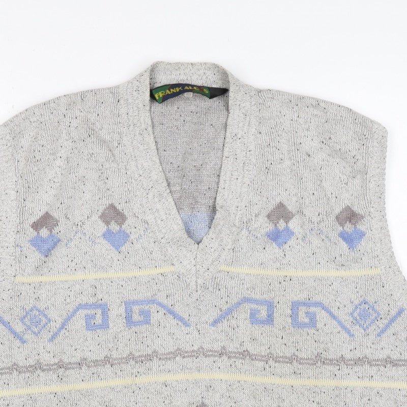 Frank Alves Men’s Grey L Geometric V-Neck Knit Sweater Vest