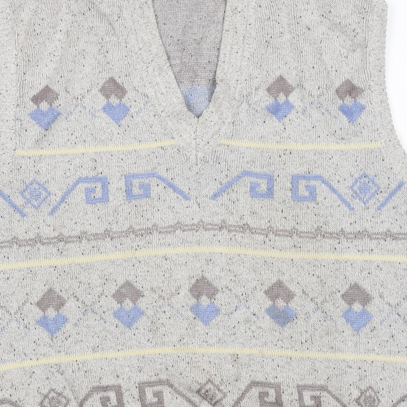 Frank Alves Men’s Grey L Geometric V-Neck Knit Sweater Vest