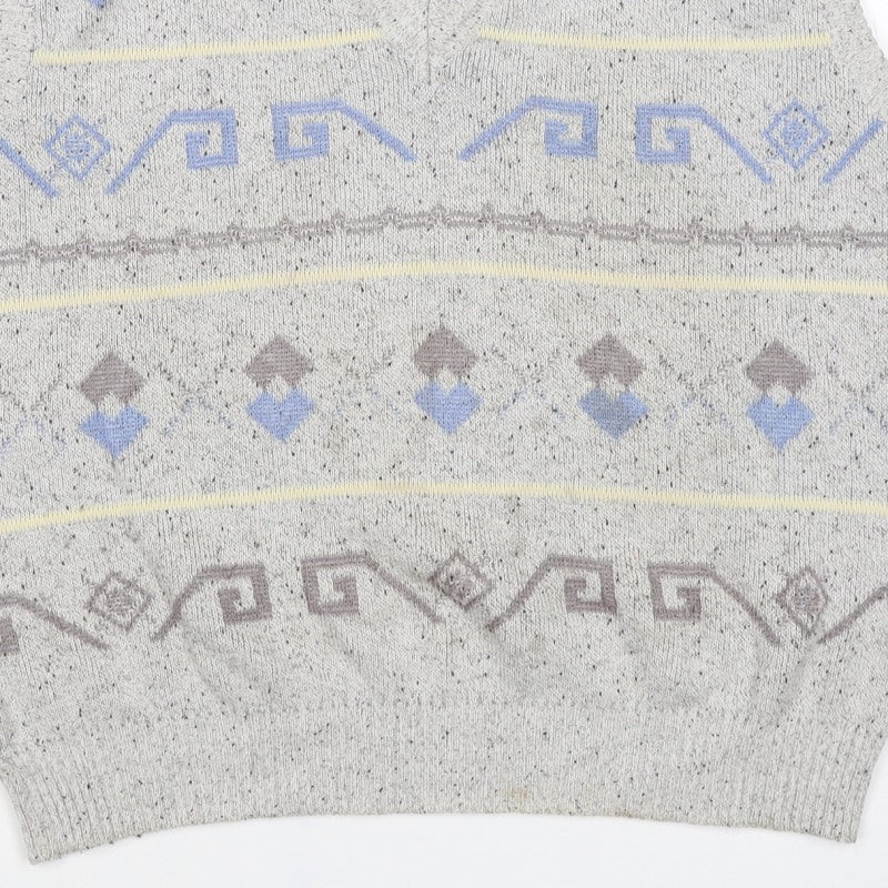 Frank Alves Men’s Grey L Geometric V-Neck Knit Sweater Vest